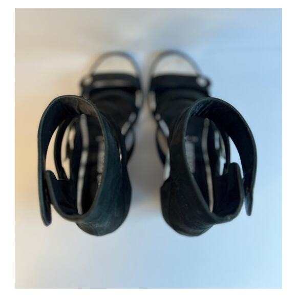 OPENING CEREMONY Black Leather Strappy Snap Button Wedge Sandal Size 7.5 /38 - Picture 8 of 8